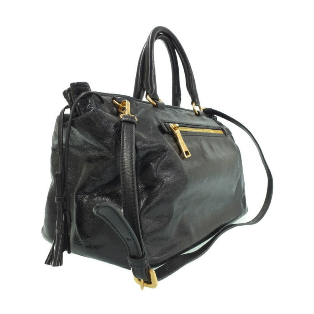 Prada vitello shine 2way leather Black handbag Shoulder Bag